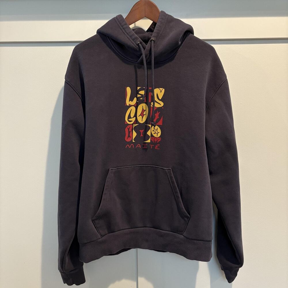 Adidas Hoodie Men Large Navy Maite Lets Go Pullover Skateboarding Trefoil HM9361
